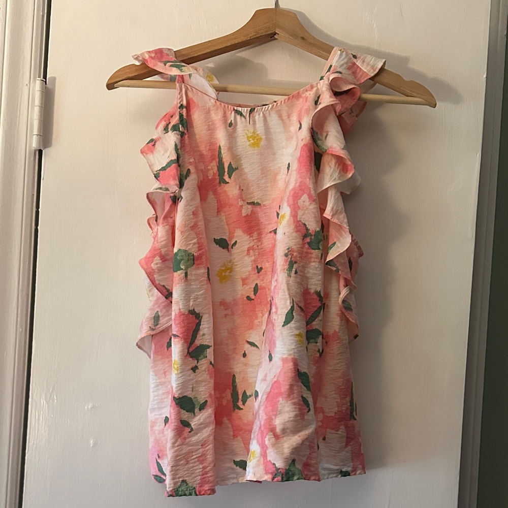 A New Day Pink Floral Ruffle Blouse
